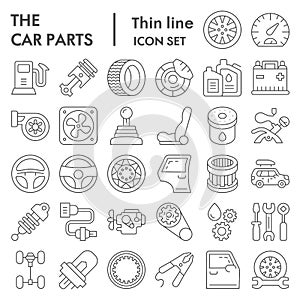 Car parts thin line icon set, auto details symbols collection, vector sketches, logo illustrations, automotive repair