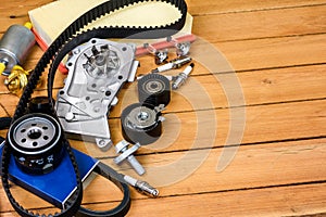 Car parts  on the wooden table