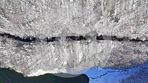 Car passing on the winter mountain road. Beautiful winter landscape