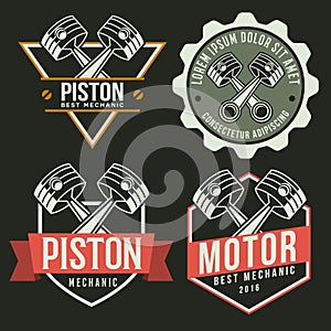 Car piston emblem set, autoservices repair related logo, emblem