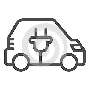 Car and plug line icon, Electric car concept, EV transport logo sign on white background, hybrid electric vehicle icon