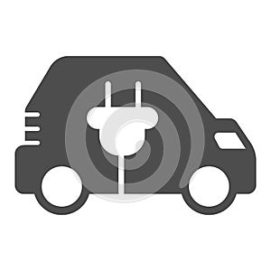 Car and plug solid icon, Electric car concept, EV transport logo sign on white background, hybrid electric vehicle icon