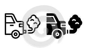 Car pollution icon with outline and glyph style.