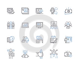 Car premiere line icons collection. Unveiling, Debut, Launch, Showcase, Premiere, Reveal, Introduction vector and linear photo