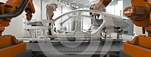 Car production line concept 3d render