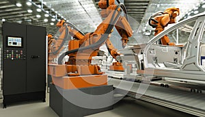 Car production line concept 3d render