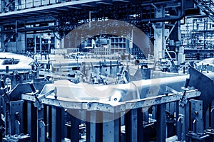 Car production line equipment closeup