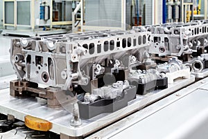 Car production line equipment closeup