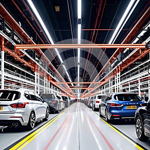 A car production line, with modern cars