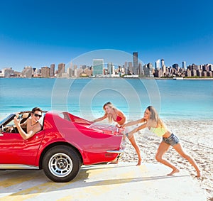 Car pushing teen girls humor funny guy driving photo