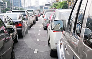 Car queue in the bad traffic road