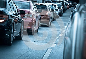 Car queue in the bad traffic road