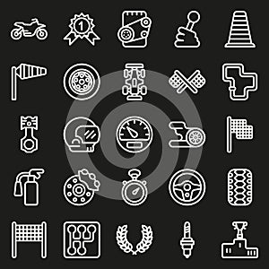 Car race icons set on black background