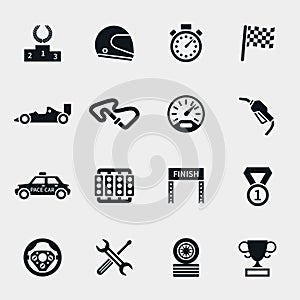 Car race icons set