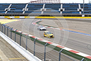 Car on race track. Motorsport car racing background