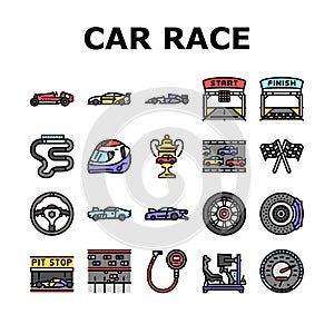 car race vehicle speed auto icons set vector