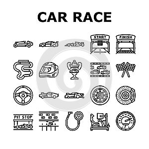 car race vehicle speed auto icons set vector