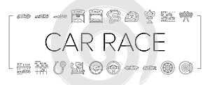 car race vehicle speed auto icons set vector