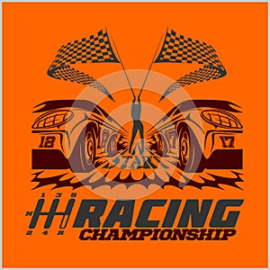 Car racing emblem and championship race badge