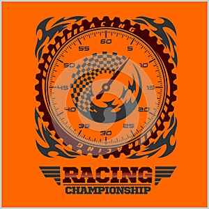 Car racing emblem and championship race badge