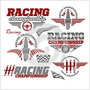 Car racing emblems and championship race vector