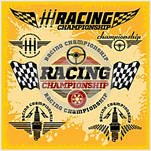 Car racing emblems and championship race vector