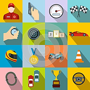 Car racing flat icons