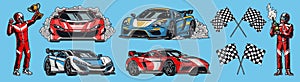 Car racing set stickers colorful