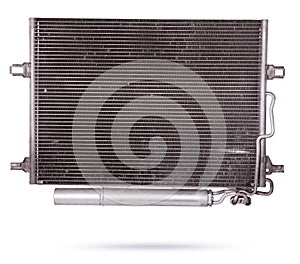 Car radiator heater isolated on white background. Spare cooling system of internal combustion engine