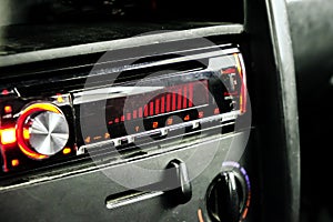 Car radio front volume closeup