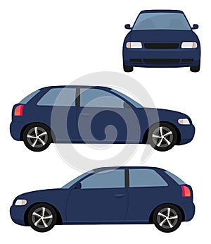 Car Raster template on white background. hatchback car isolated. Vehicle branding mockup. Side, front view. Raster