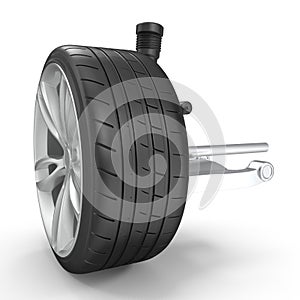 Car Rear Suspension with Wheel Isolated on White Background 3D Illustration