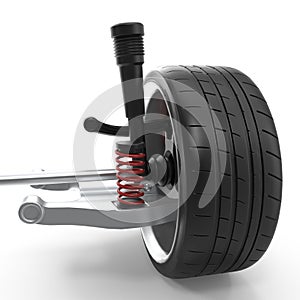 Car Rear Suspension with Wheel Isolated on White Background 3D Illustration