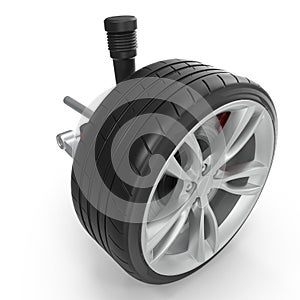 Car Rear Suspension with Wheel Isolated on White Background 3D Illustration