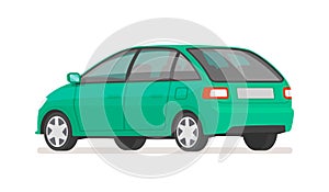 Car rear view on a white background. Family vehicle. Vector illustration