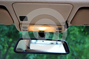 Car rearview mirror with lights