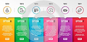 Car, Reject and Share icons set. Quick tips, Hold smartphone and E-mail signs. Transport, Delete message. Vector