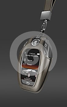 Car remote control key in lather case realistic view 3d render on darck