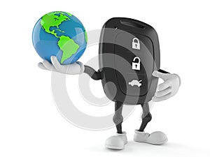 Car remote key character holding world globe