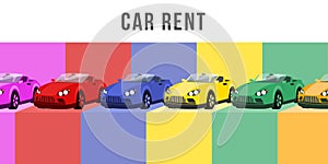 Car rent flat banner vector template. Automobile dealership business, personal transport leasing service advertising