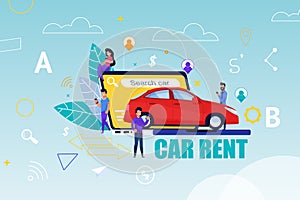 Car Rent Modern Flat Illustration. Mobile Search.