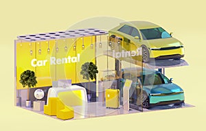 Car rent service office and rental cars