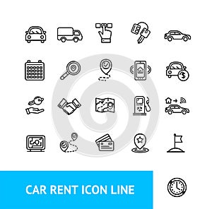 Car Rent Sign Thin Line Icon Set. Vector