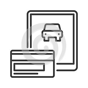 Car Rental App on Tablet Screen vector Online Payment concept outline icon