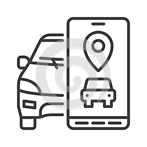 Car Rental App vector Car and Smartphone concept thin line icon