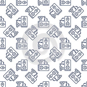 Car Rental App vector Car and Smartphone line seamless pattern