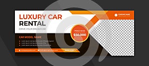 Car rental and automotive facebook cover template design. car for rent social media banner