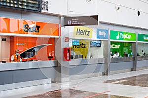 Car rental counters from various rent a car companies in airpot