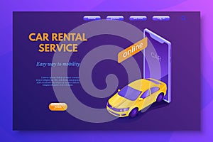 Car rental service vector landing page template