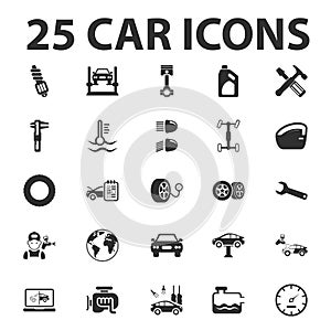 Car, repair 25 black simple icons set for web